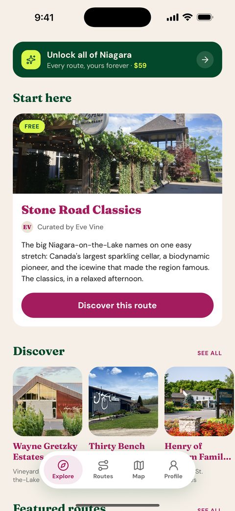 Siplo's Explore screen with curated trail rails